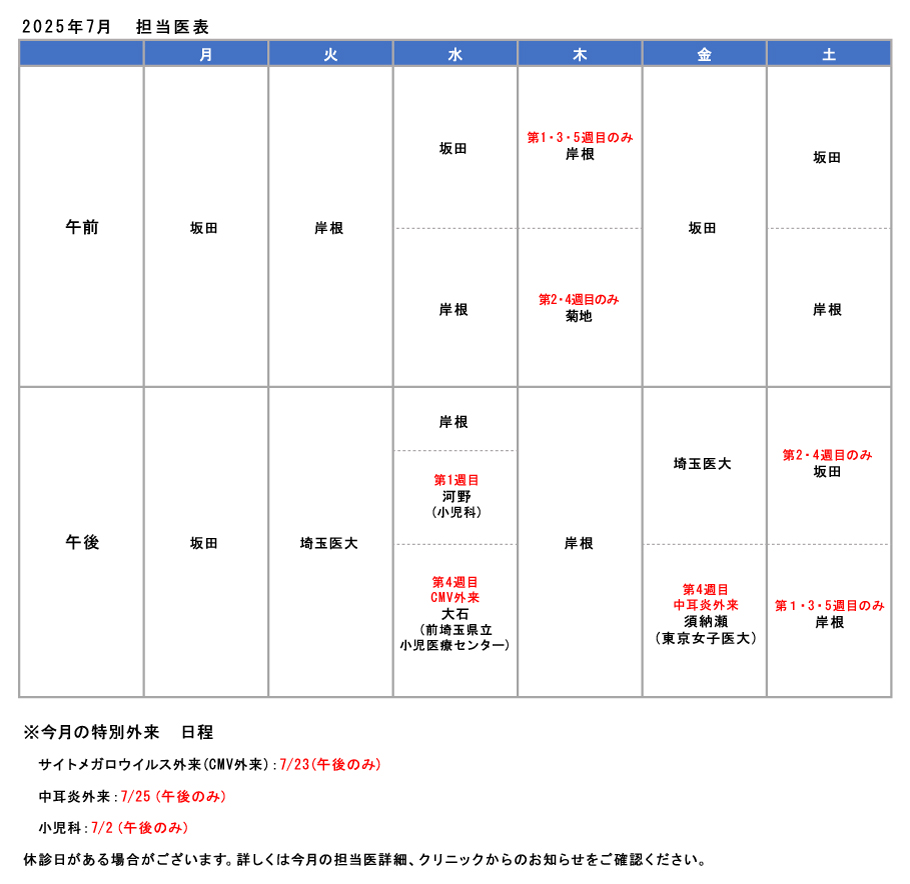 2025年7月担当医表